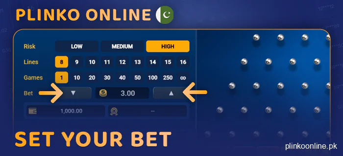 Specify the amount of the bet in the online plinko