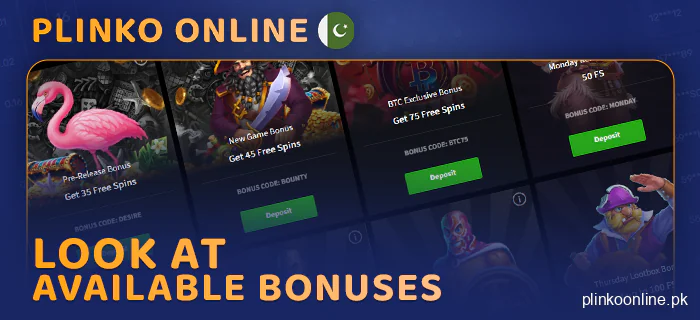 Check out the available bonuses for playing at Plinko