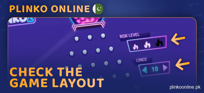 Set the conditions of the plinko game - risk and lines